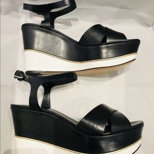 New CASADEI Platform Bianco Nero Wedges Sandals US 10 EU 41